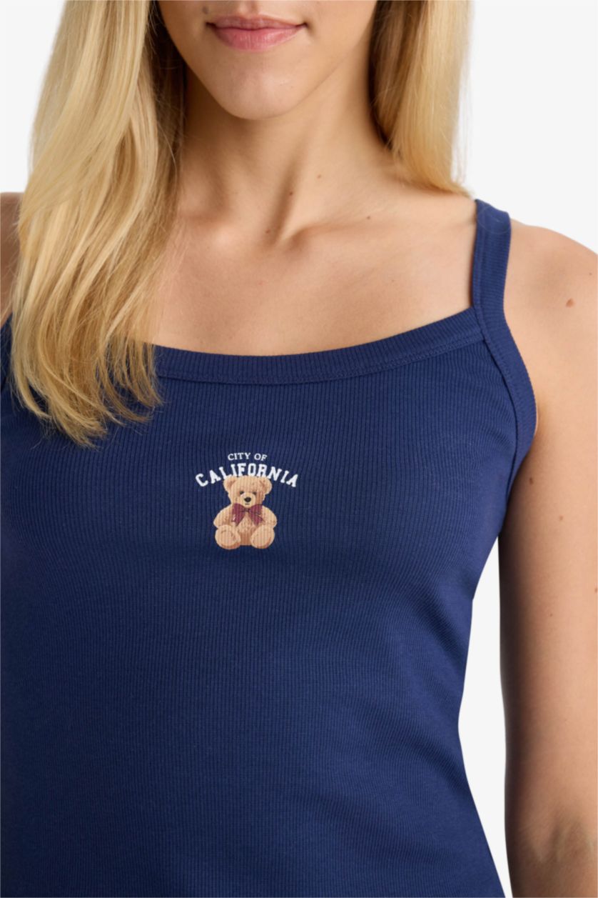 Kadın Lacivert Baskılı Ribana Atlet