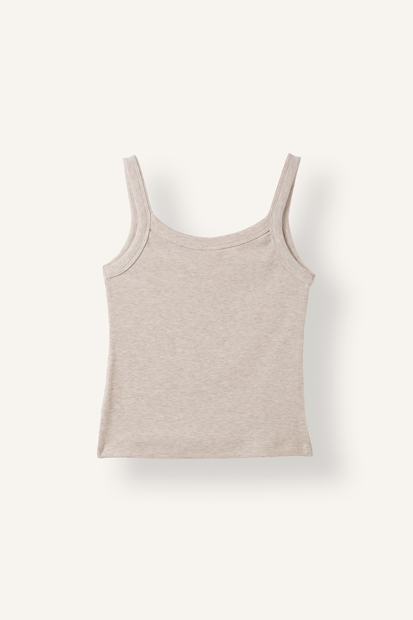 Women Beige Melange Ribana Tank Top