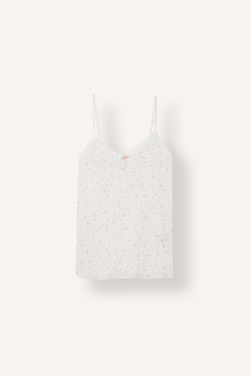 FEMME Rose Clair Débardeur 100 % coton avec détails en dentelle