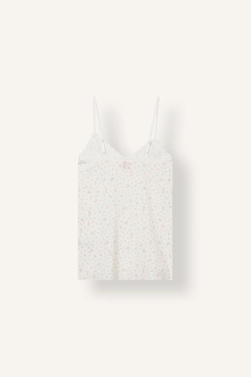 FEMME Rose Clair Débardeur 100 % coton avec détails en dentelle