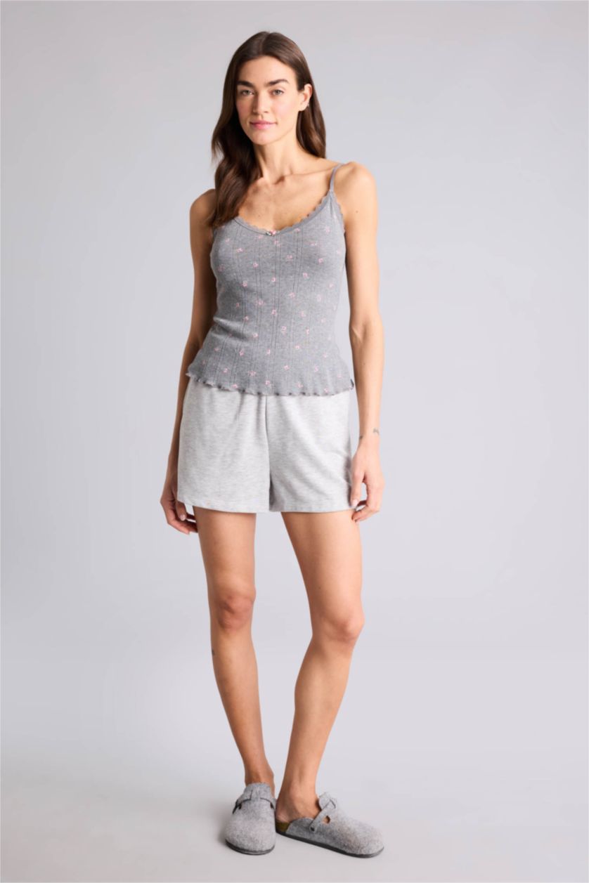 Женщины Серый меланж Хлопковая майка с цветочным принтом