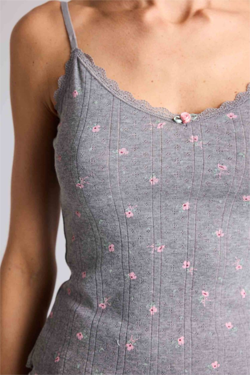 Женщины Серый меланж Хлопковая майка с цветочным принтом