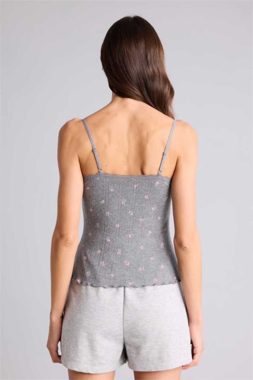 Женщины Серый меланж Хлопковая майка с цветочным принтом