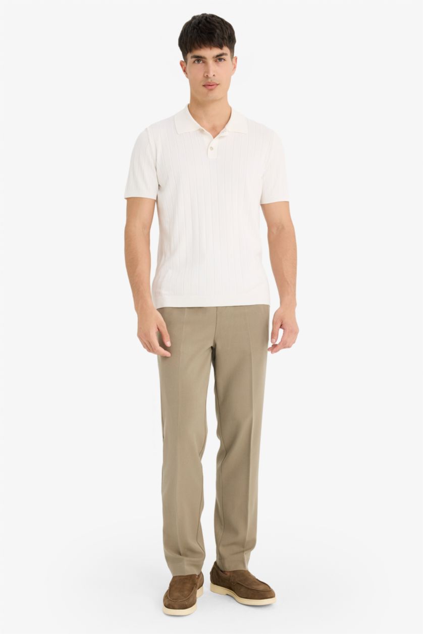 Erkek Ekru Standart Fit Polo Yaka Triko Kısa Kollu Tişört