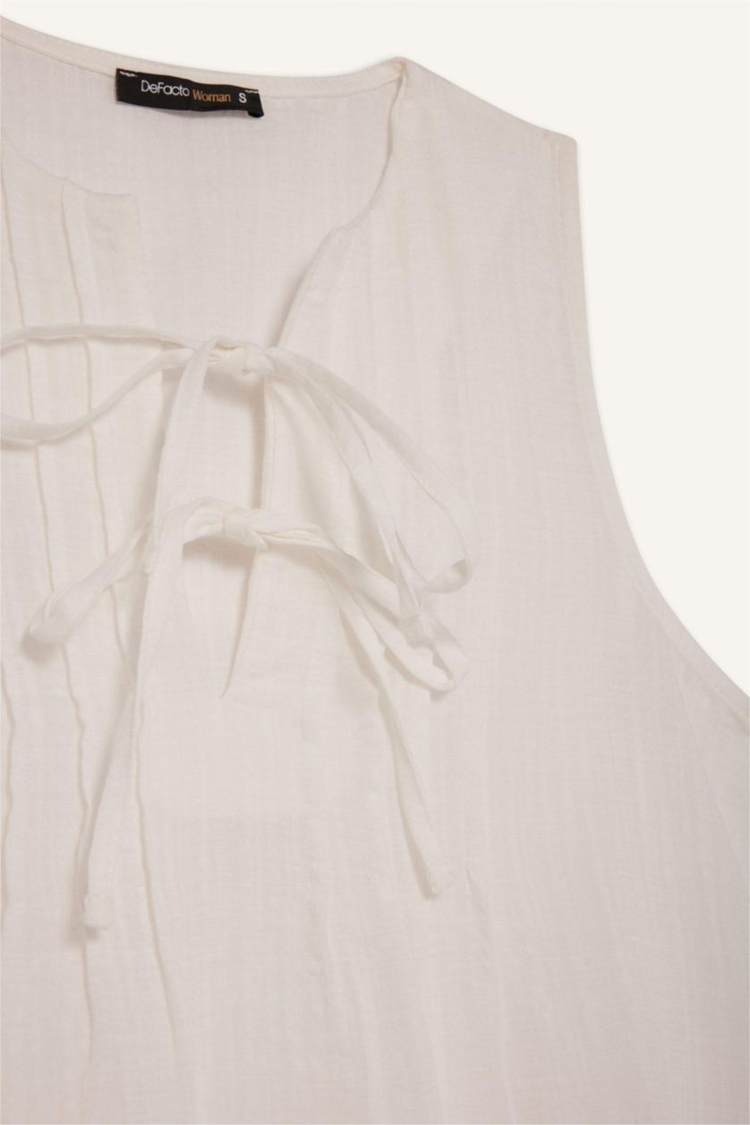 نساء بيج فاتح بلوزة كت قصة عادية بياخة مستديرة برباط من الأمام