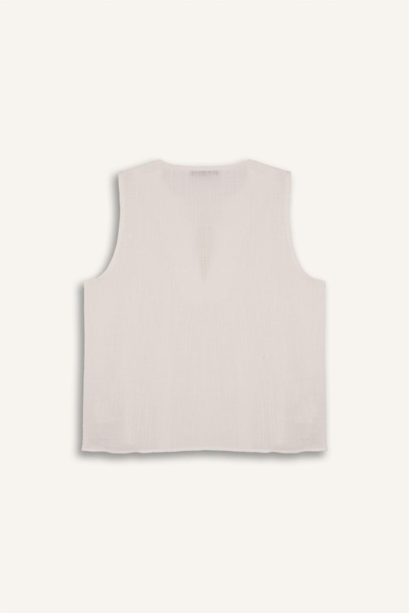 نساء بيج فاتح بلوزة كت قصة عادية بياخة مستديرة برباط من الأمام