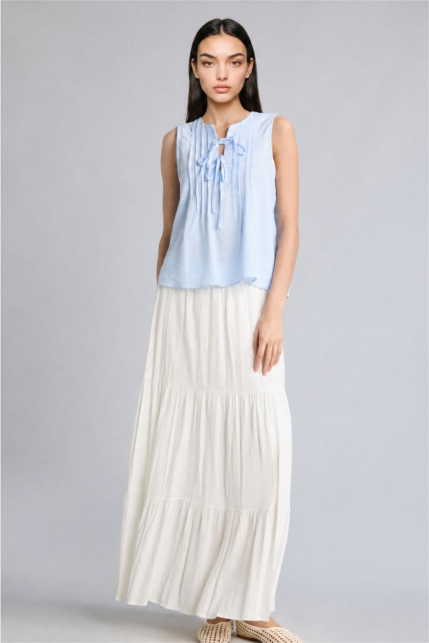 WOMAN Light Blue Regular Fit Crew Neck Top