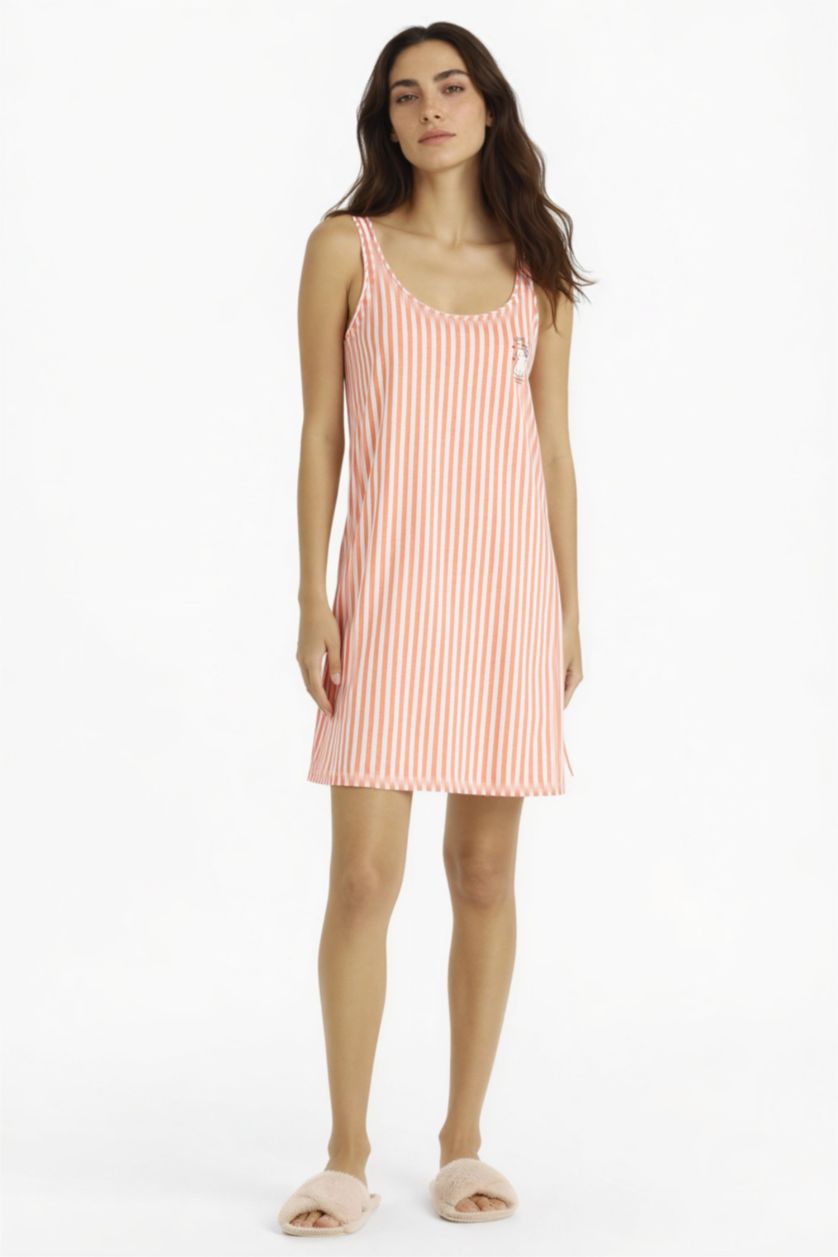 نساء برتقالي فستان نوم مخطط قصة عادية بياخة U Fall in Love من