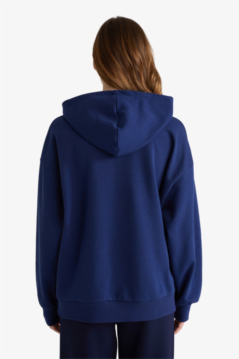 حريمي كحلي سويت شيرت اوفر سايز تقيل بكابيشون