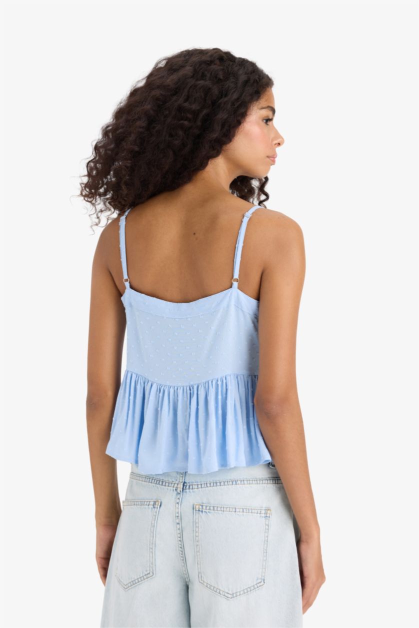 Kadın Açık Mavi Regular Fıt Viskon Kolsuz Bluz