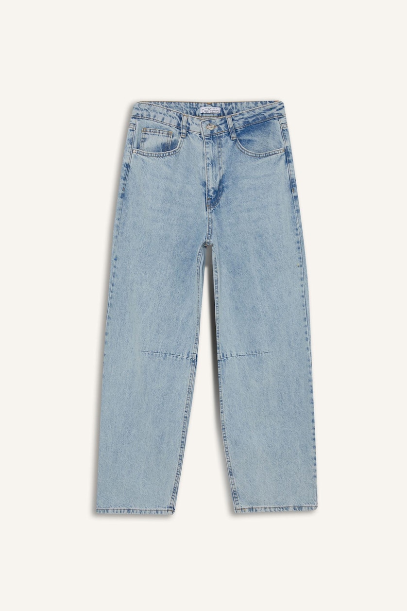 Women Light Blue Barrel Fit Normal Waist Ankle Length Jeans