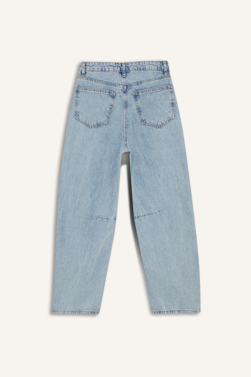 Women Light Blue Barrel Fit Normal Waist Ankle Length Jeans