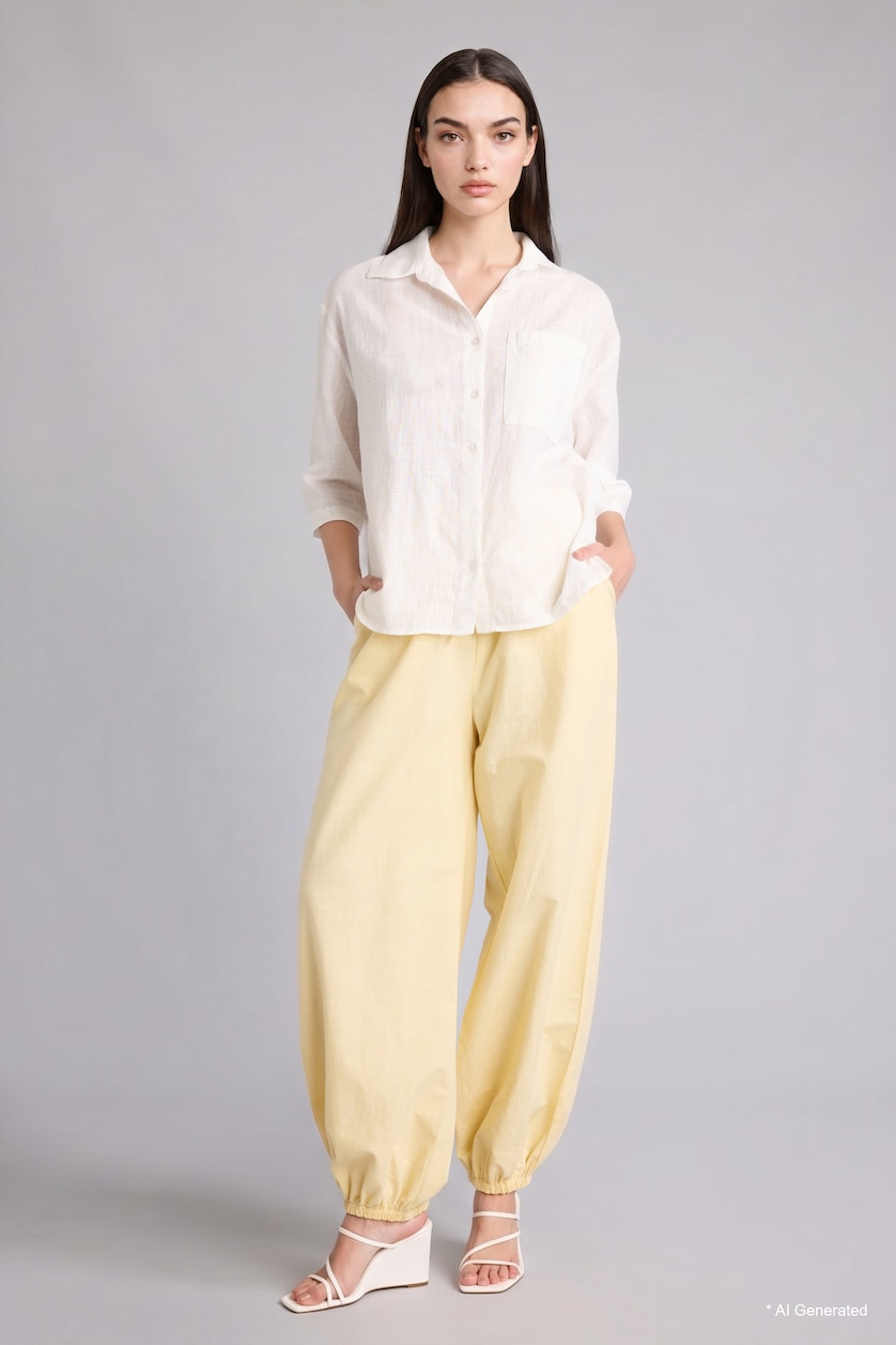 Women White Oversize Fit Shirt Collar Cotton Short Sleeve Shirt