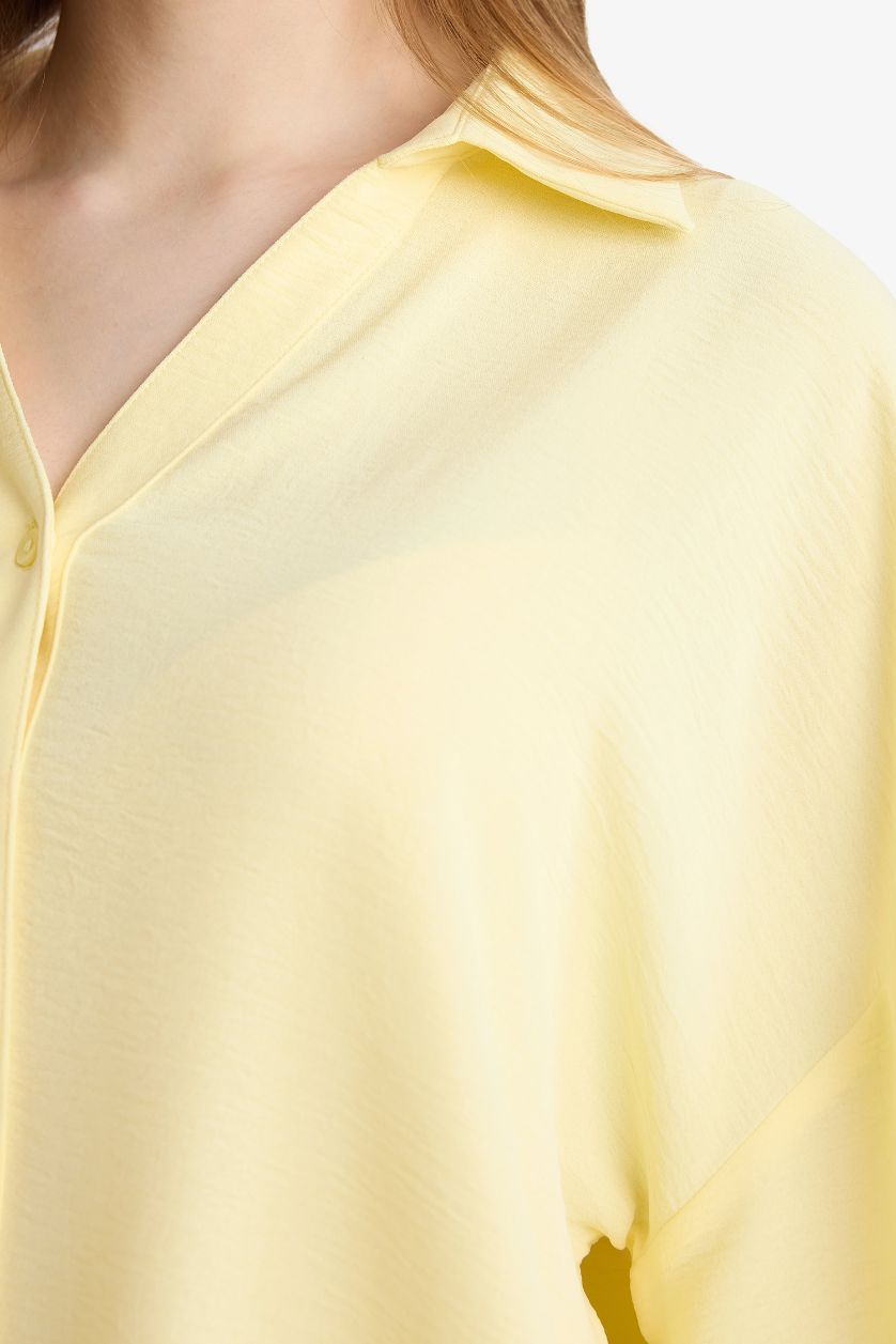 Женщины Светло-желтый Рубашка с длинным рукавом стандартного кроя для женщин