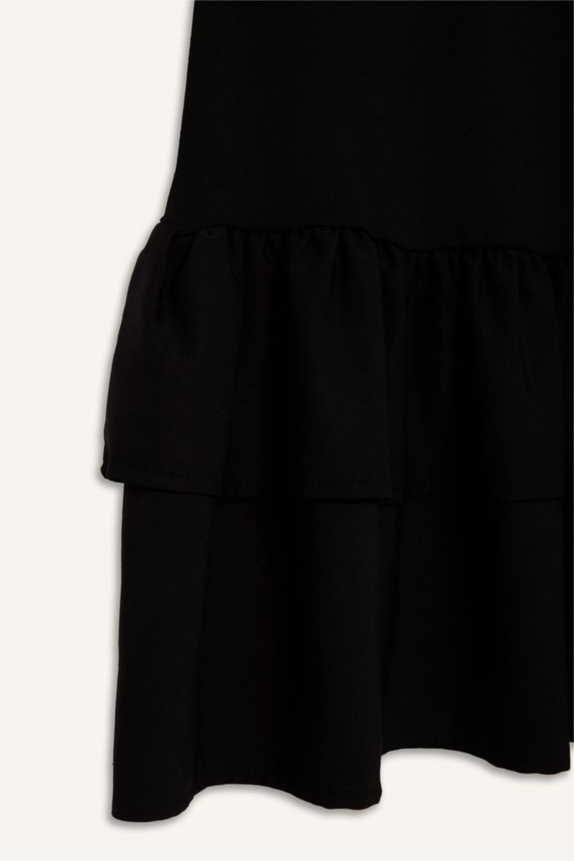 Kadın Siyah Bisiklet Yaka Kısa Kollu Mini Elbise