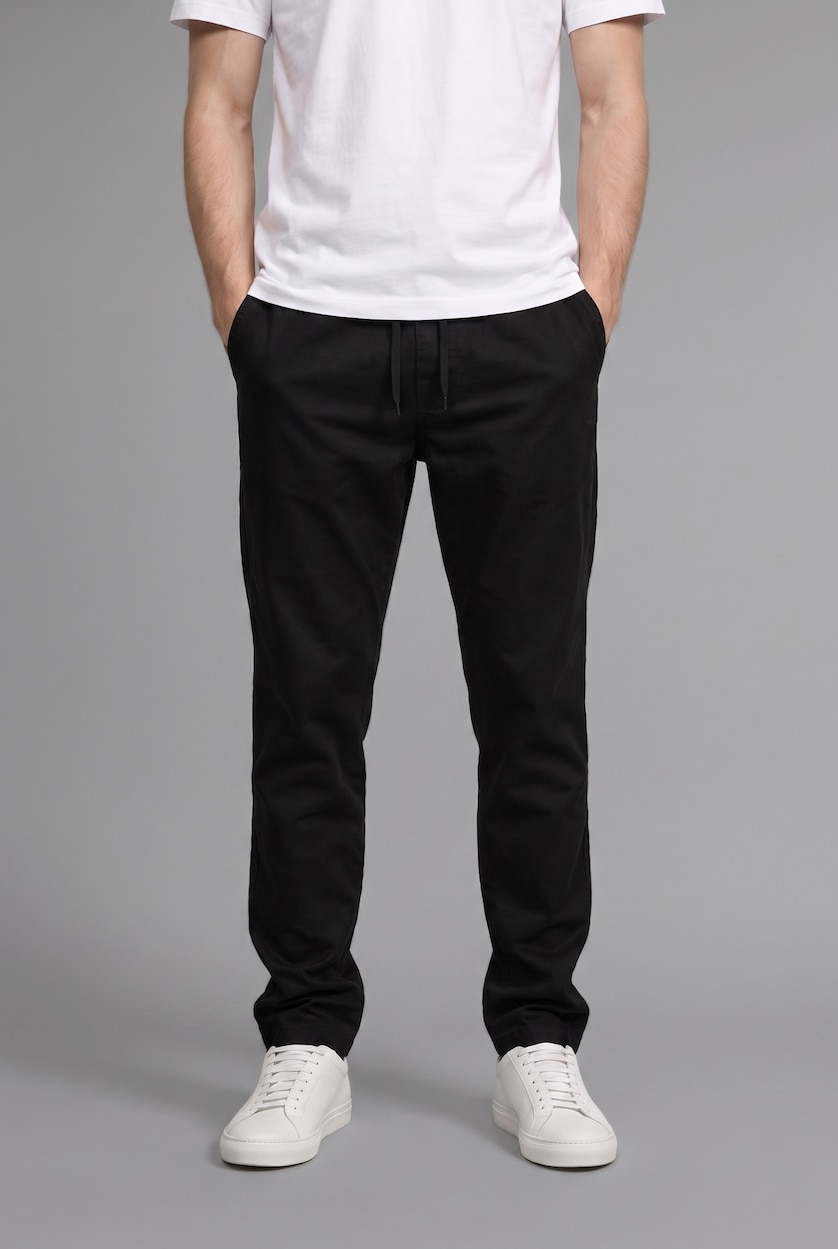 Man Black 100% Cotton Baggy Fit Trousers
