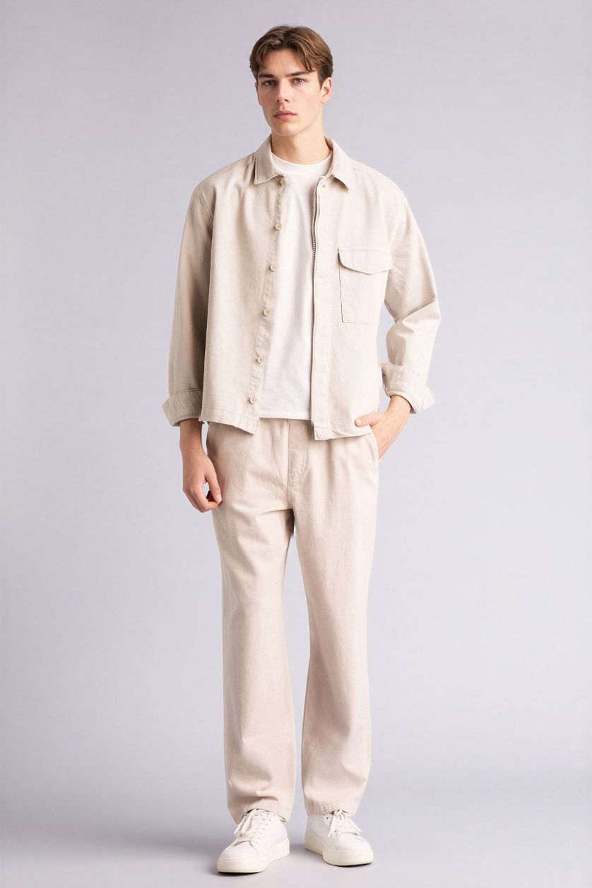 Erkek Taş %100 Pamuk Baggy Fit Pantolon