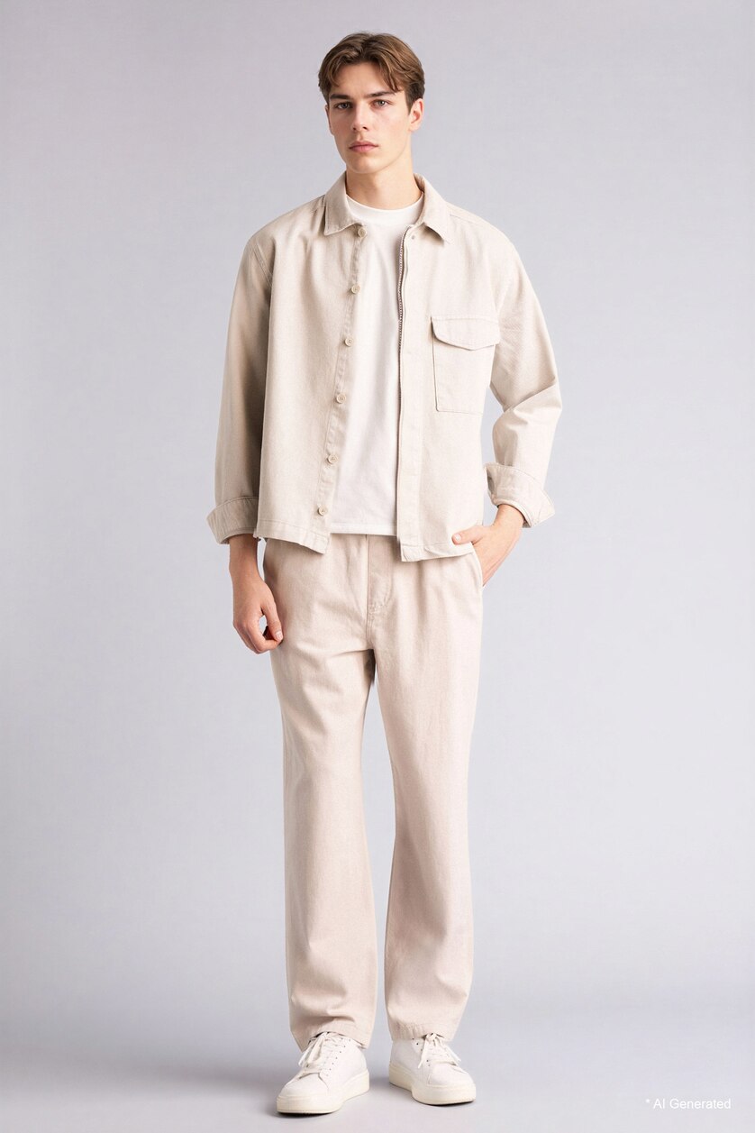 HOMME Beige Pantalon baggy 100% coton