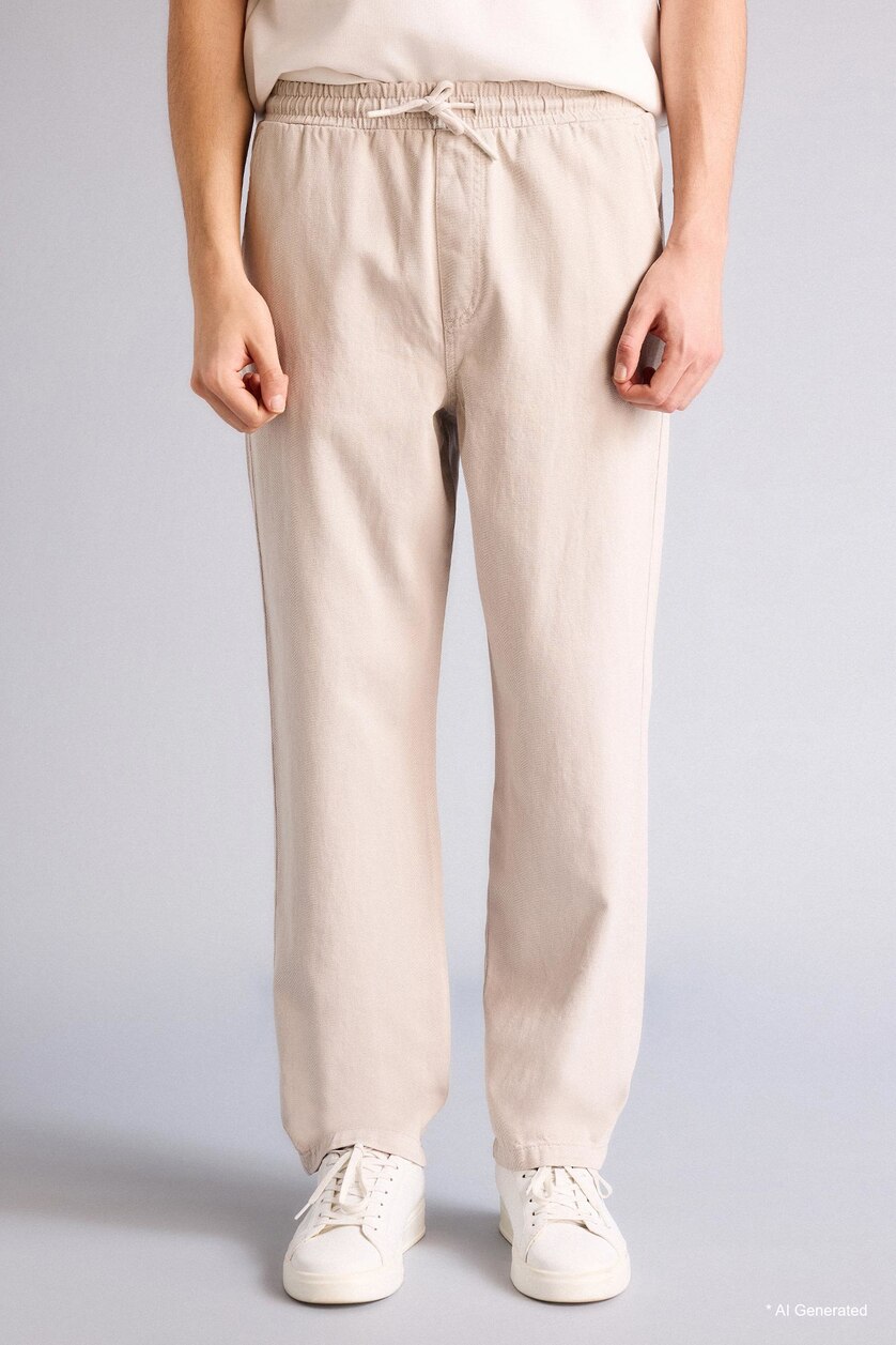 HOMME Beige Pantalon baggy 100% coton