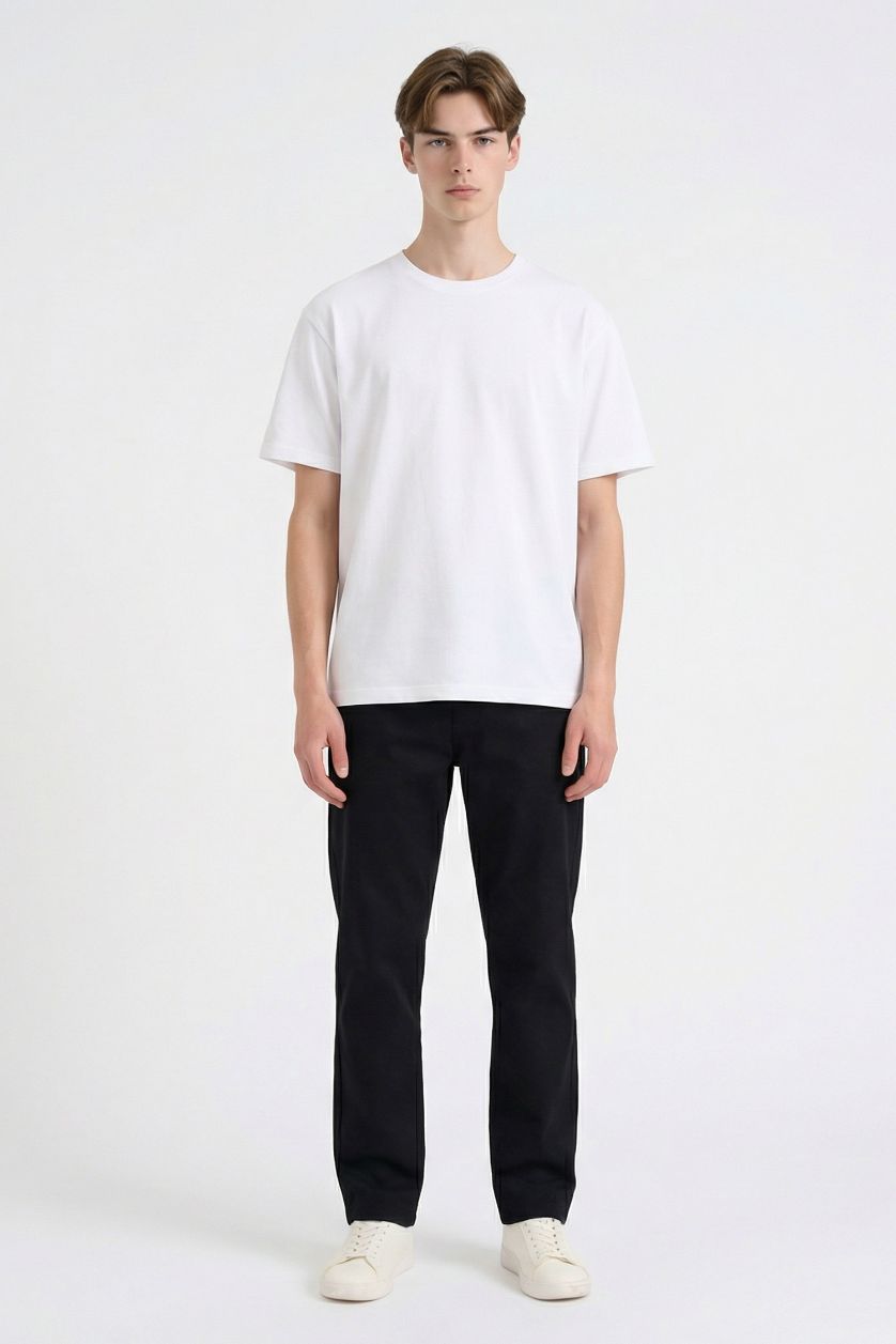 HOMME Noir Pantalon à taille avec cordon Coupe large