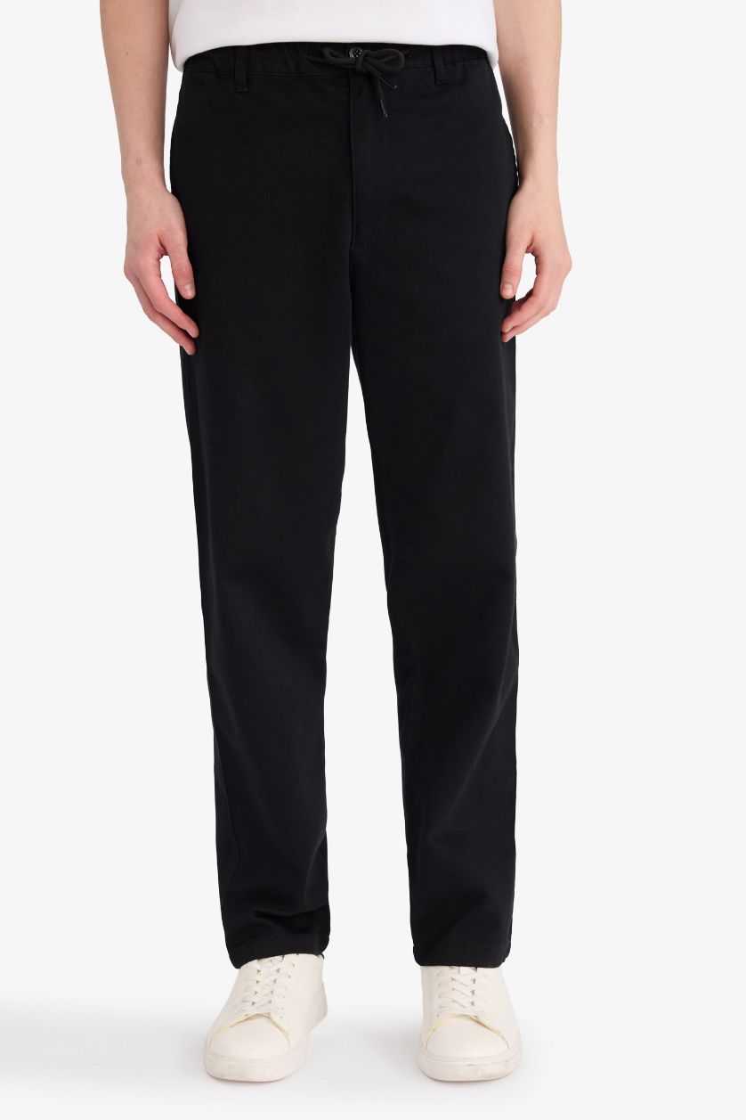 HOMME Noir Pantalon à taille avec cordon Coupe large