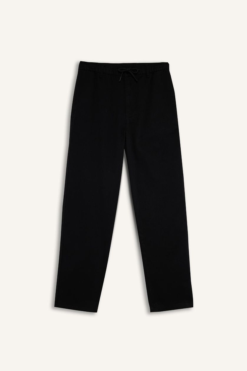 HOMME Noir Pantalon à taille avec cordon Coupe large