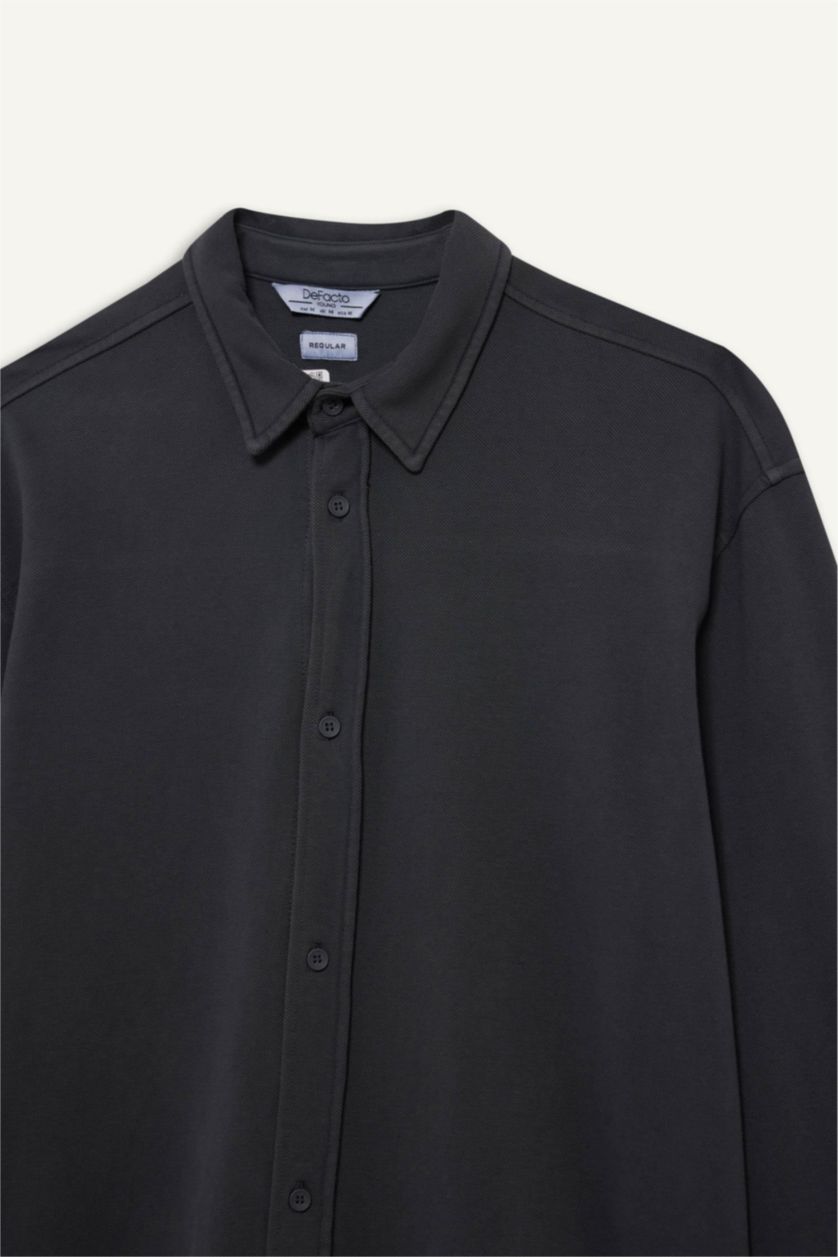 Erkek Antrasit Regular Fıt Penye Uzun Kollu Gömlek