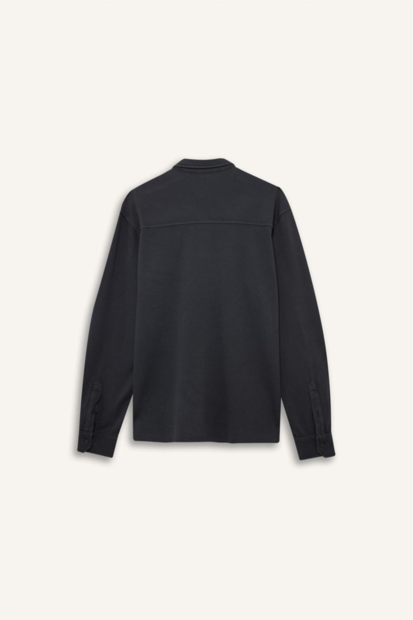 Erkek Antrasit Regular Fıt Penye Uzun Kollu Gömlek