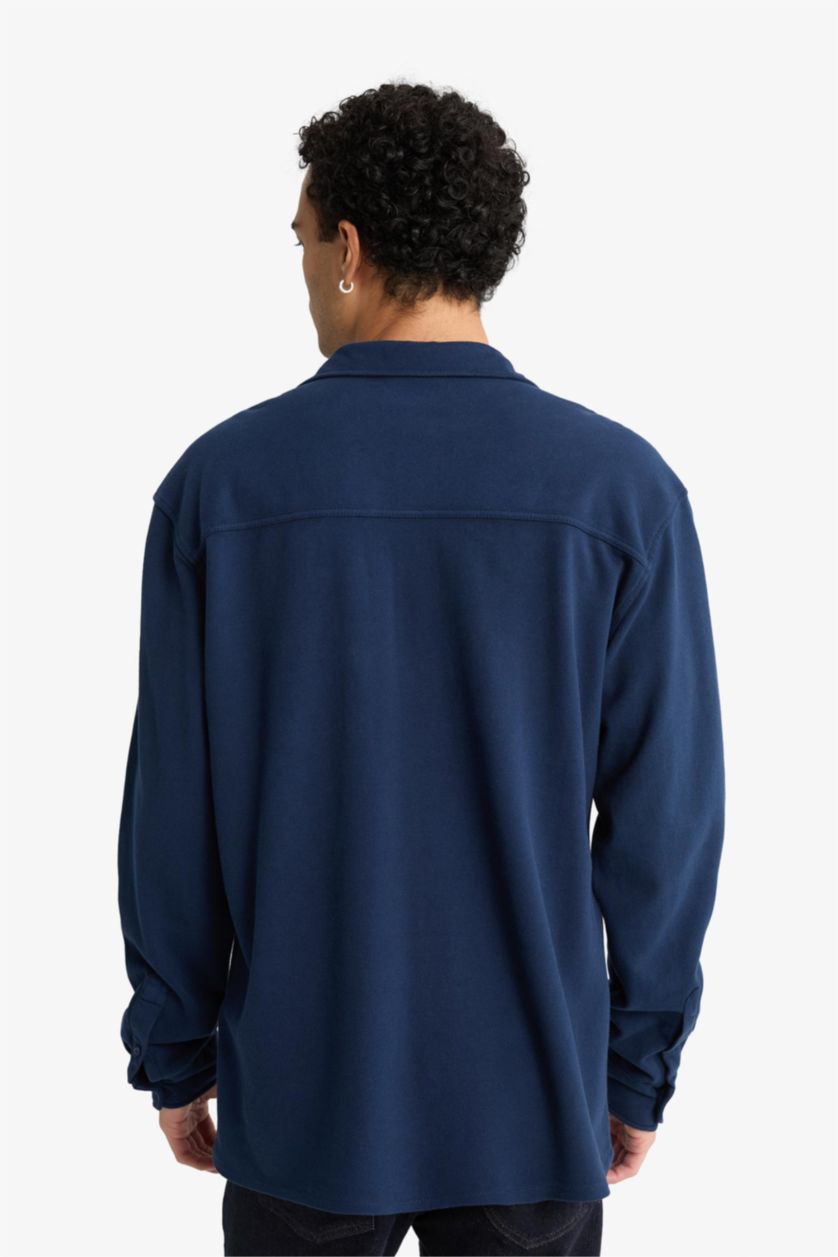 Erkek Lacivert Regular Fıt Penye Uzun Kollu Gömlek