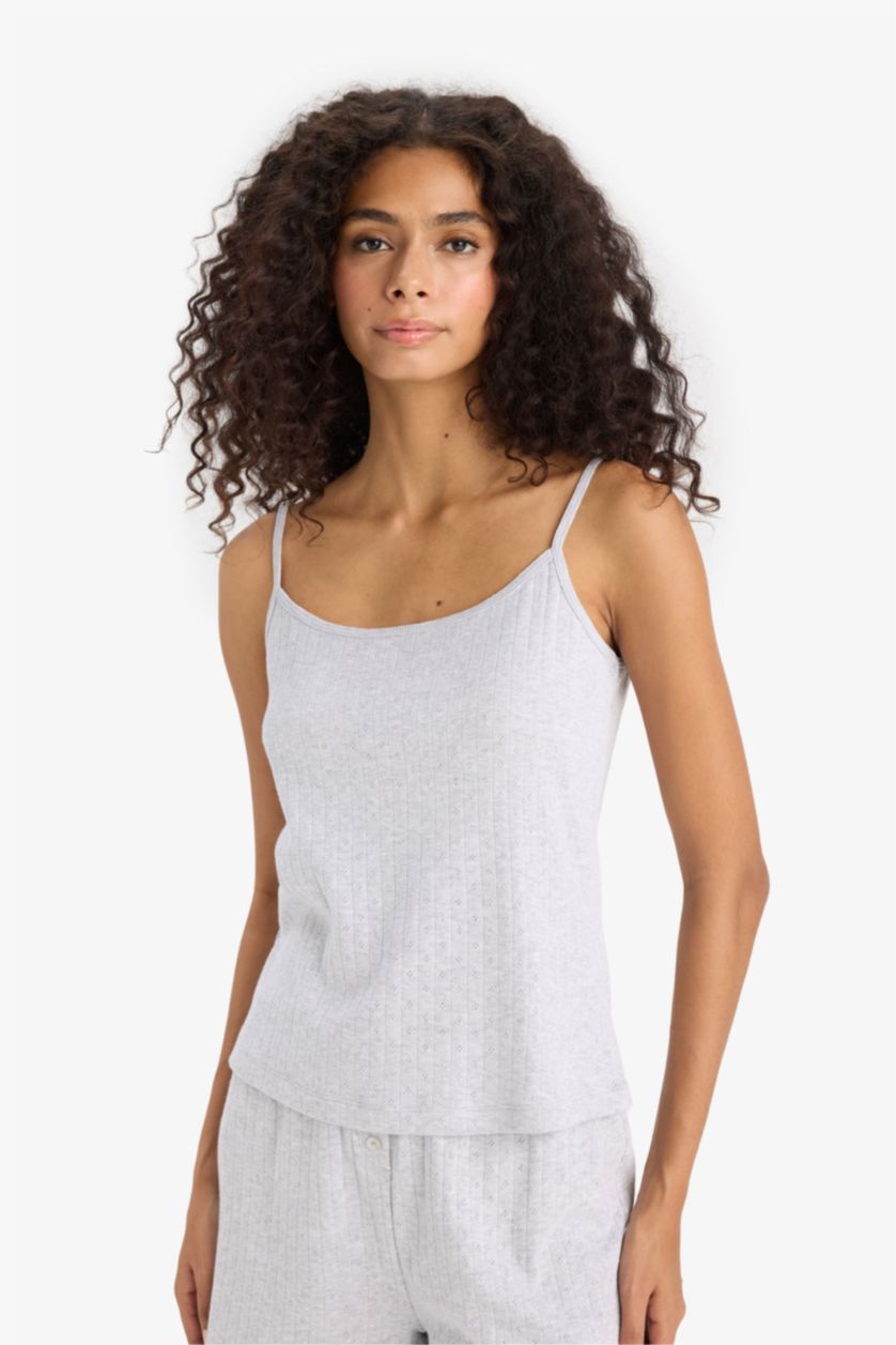 Kadın Gri Melanj Regular Fit Pijama Takımı Askılı Üst Beli Lastikli Şort-Fall in Love