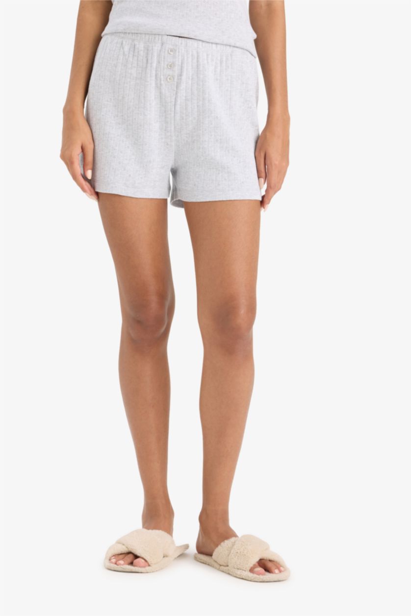 Kadın Gri Melanj Regular Fit Pijama Takımı Askılı Üst Beli Lastikli Şort-Fall in Love