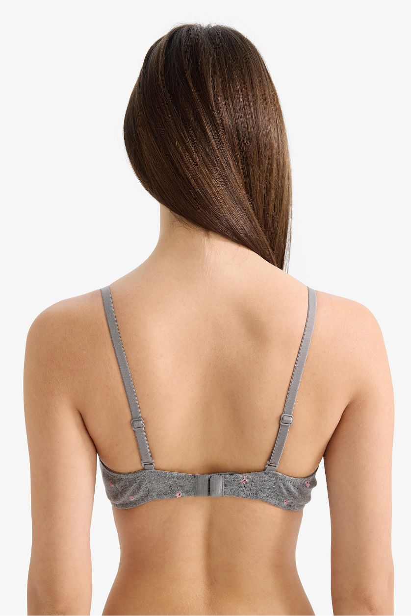 Kadın Gri Melanj Dantel Detaylı Kaplı Pedsiz Balenli Balkonet Sütyen