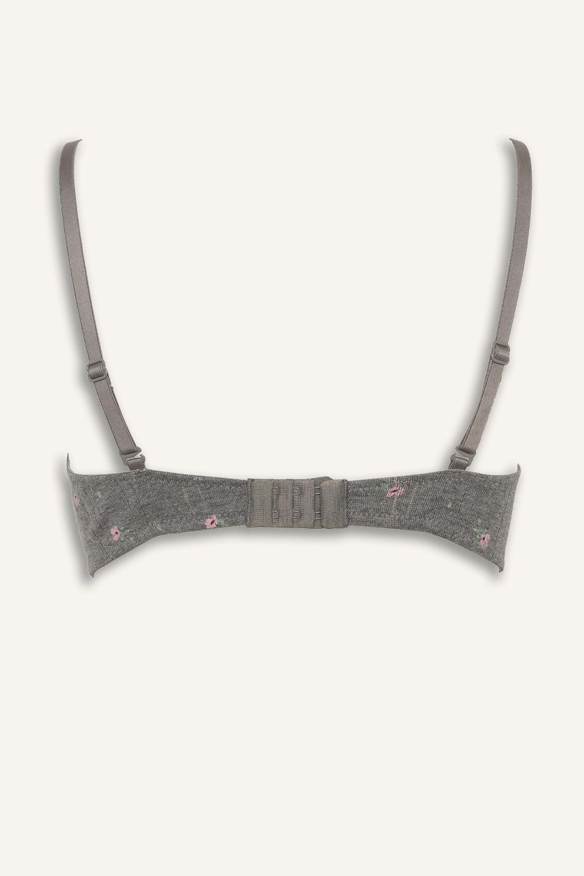 Kadın Gri Melanj Dantel Detaylı Kaplı Pedsiz Balenli Balkonet Sütyen