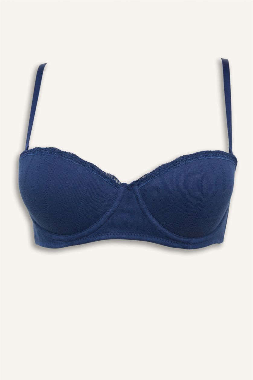 Kadın Lacivert Dantel Detaylı Kaplı Pedsiz Sütyen