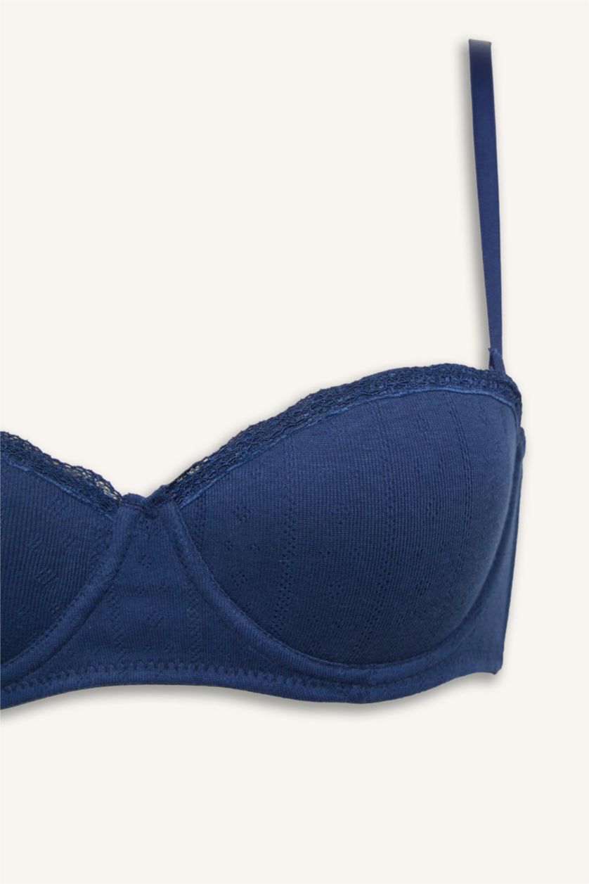 Kadın Lacivert Dantel Detaylı Kaplı Pedsiz Sütyen