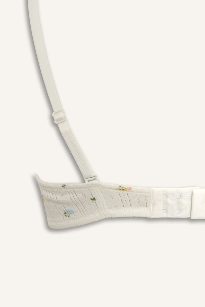 Kadın Kırık Beyaz Dantel Detaylı Kaplı Pedsiz Balenli Balkonet Sütyen