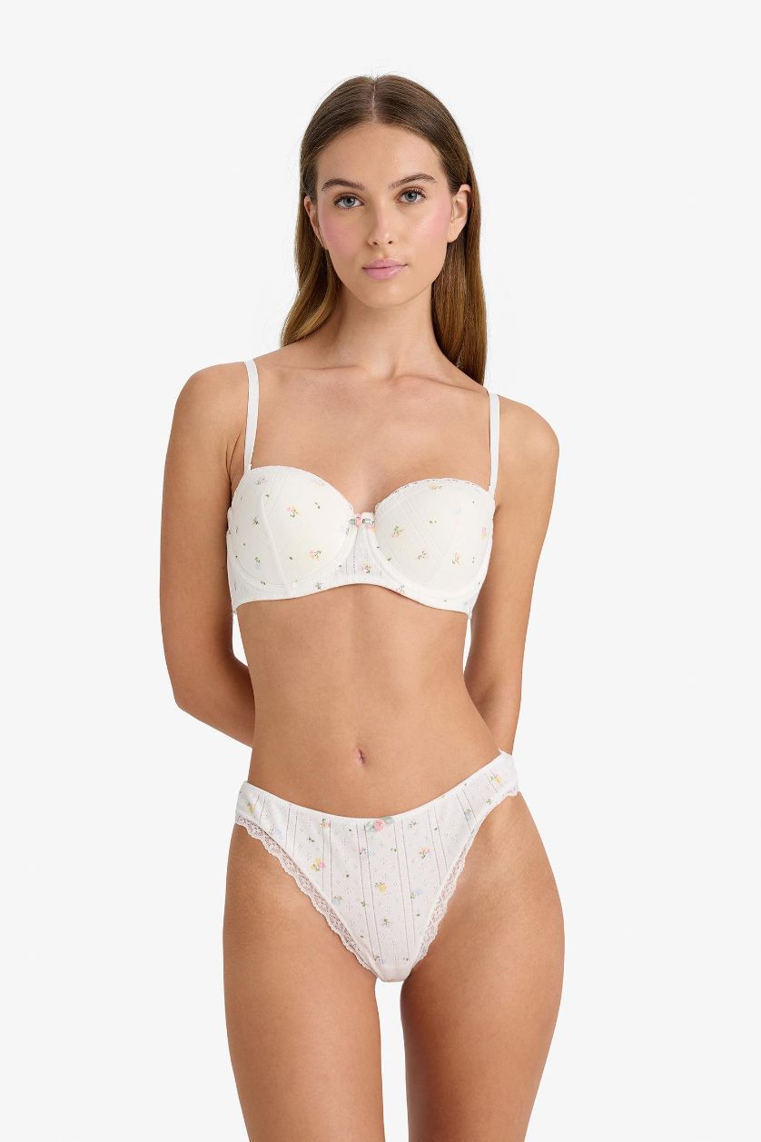 Woman White Fall in Love Lace Detailed Brazilian Panty