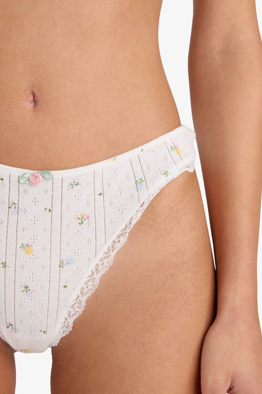 Woman White Fall in Love Lace Detailed Brazilian Panty