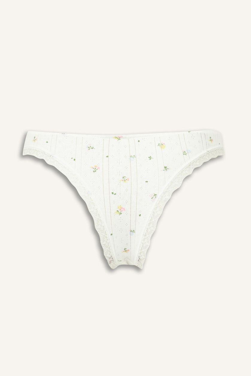 Woman White Fall in Love Lace Detailed Brazilian Panty