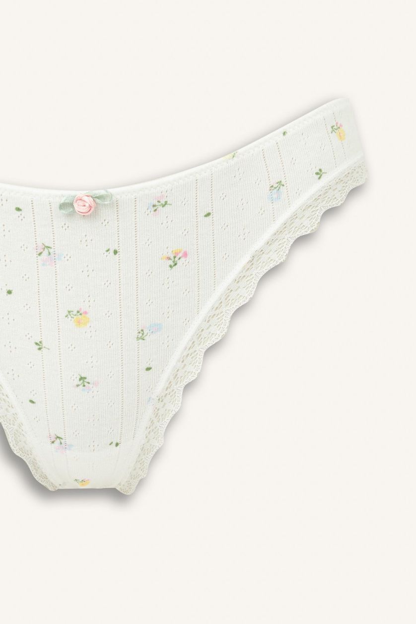 Woman White Fall in Love Lace Detailed Brazilian Panty