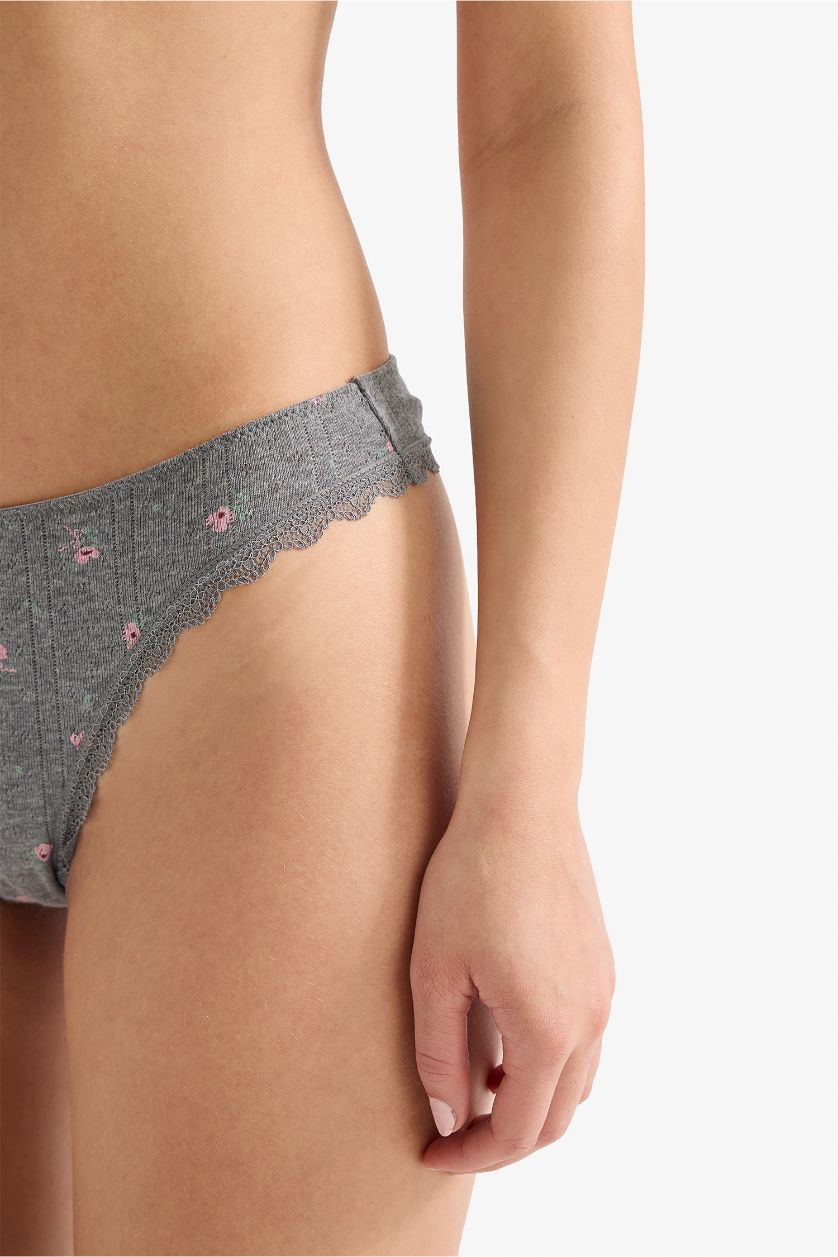 WOMAN Grey Melange Floral Lace Detail Brazilian Panty