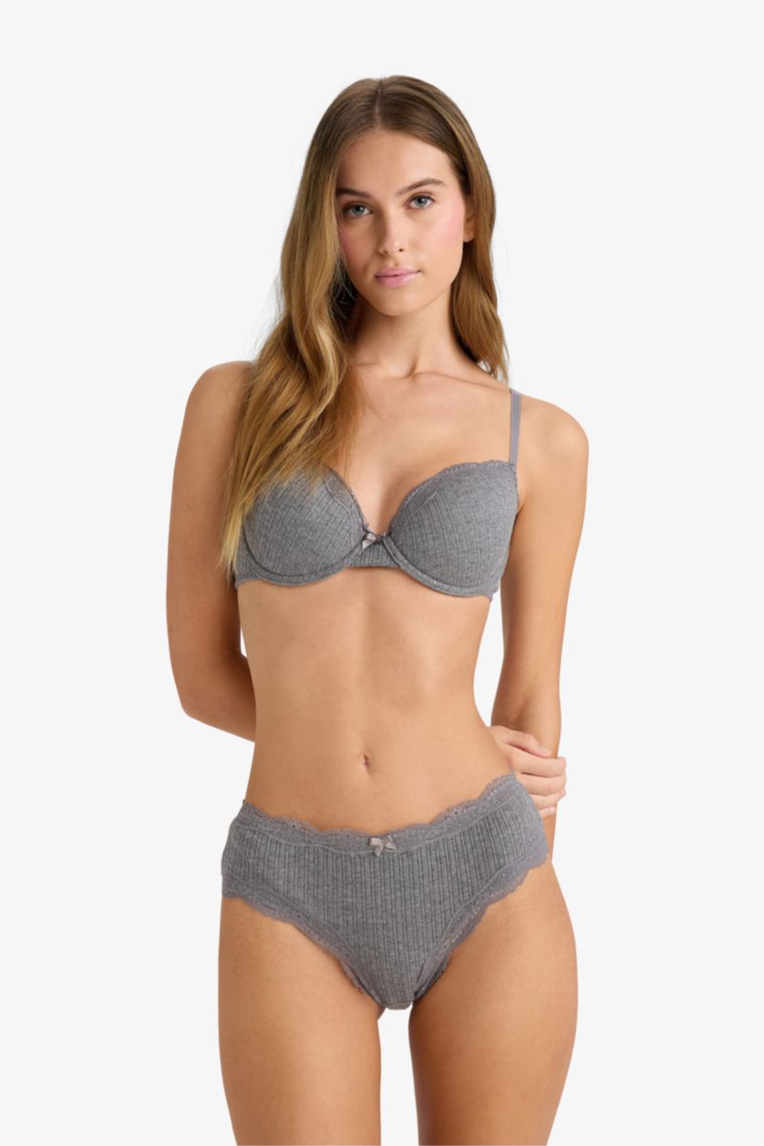 Woman Grey Melange Fall in Love With Lace With Pad Bra