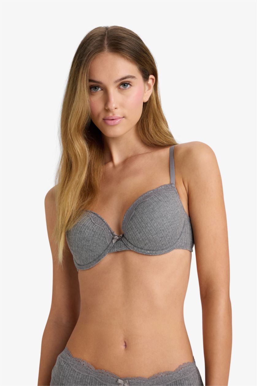 Woman Grey Melange Fall in Love With Lace With Pad Bra