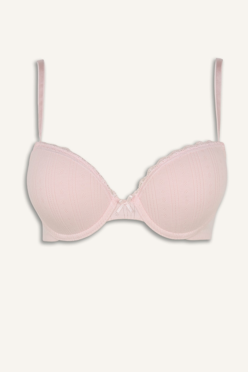 Kadın Açık Pembe Kaplı Pedsiz Balenli Tişört Bra