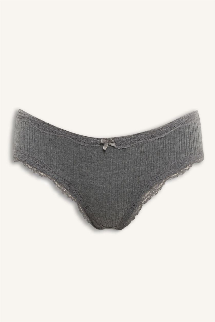 Kadın Gri Melanj Bağcıklı Dantel Detaylı Hipster Külot