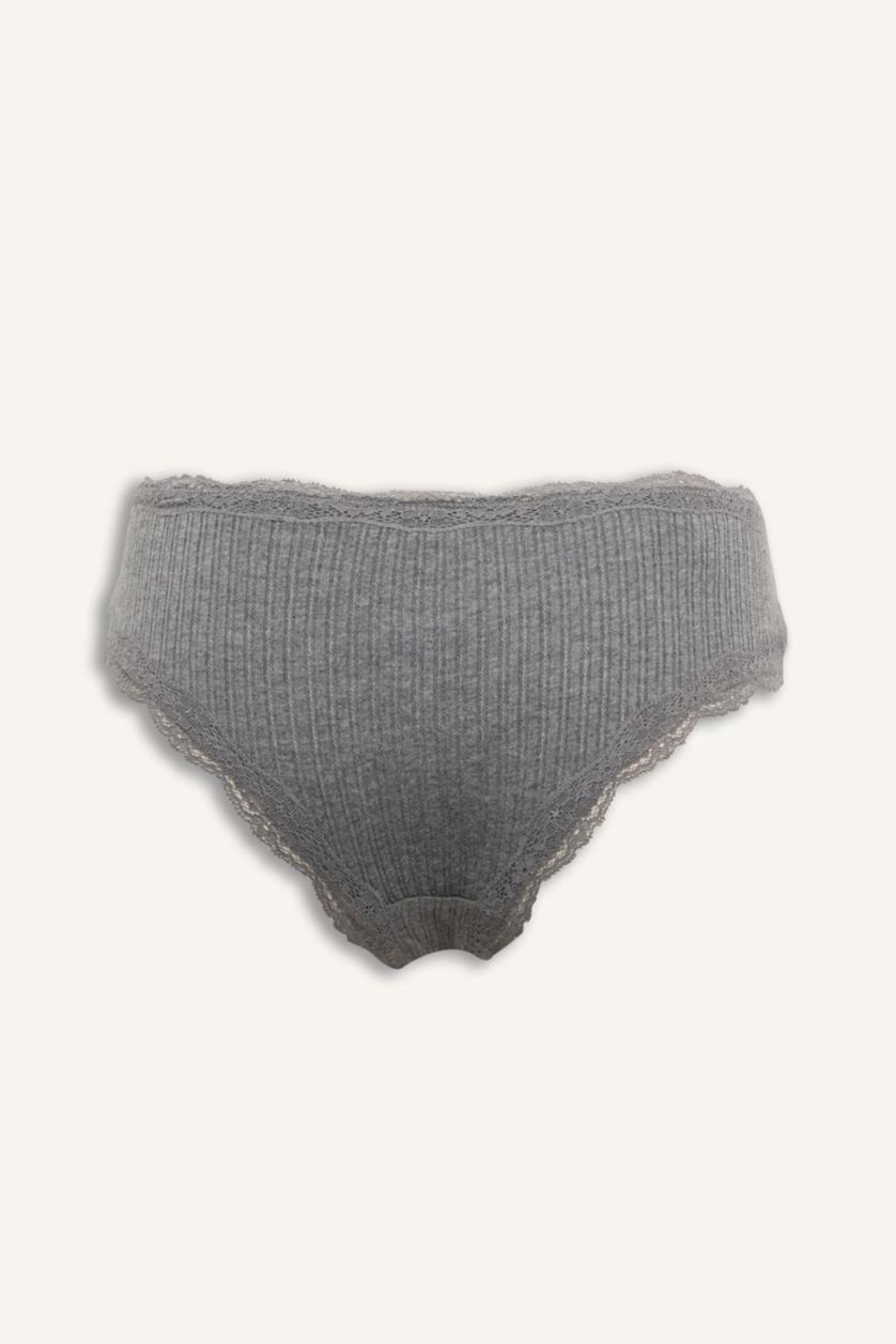 Kadın Gri Melanj Bağcıklı Dantel Detaylı Hipster Külot