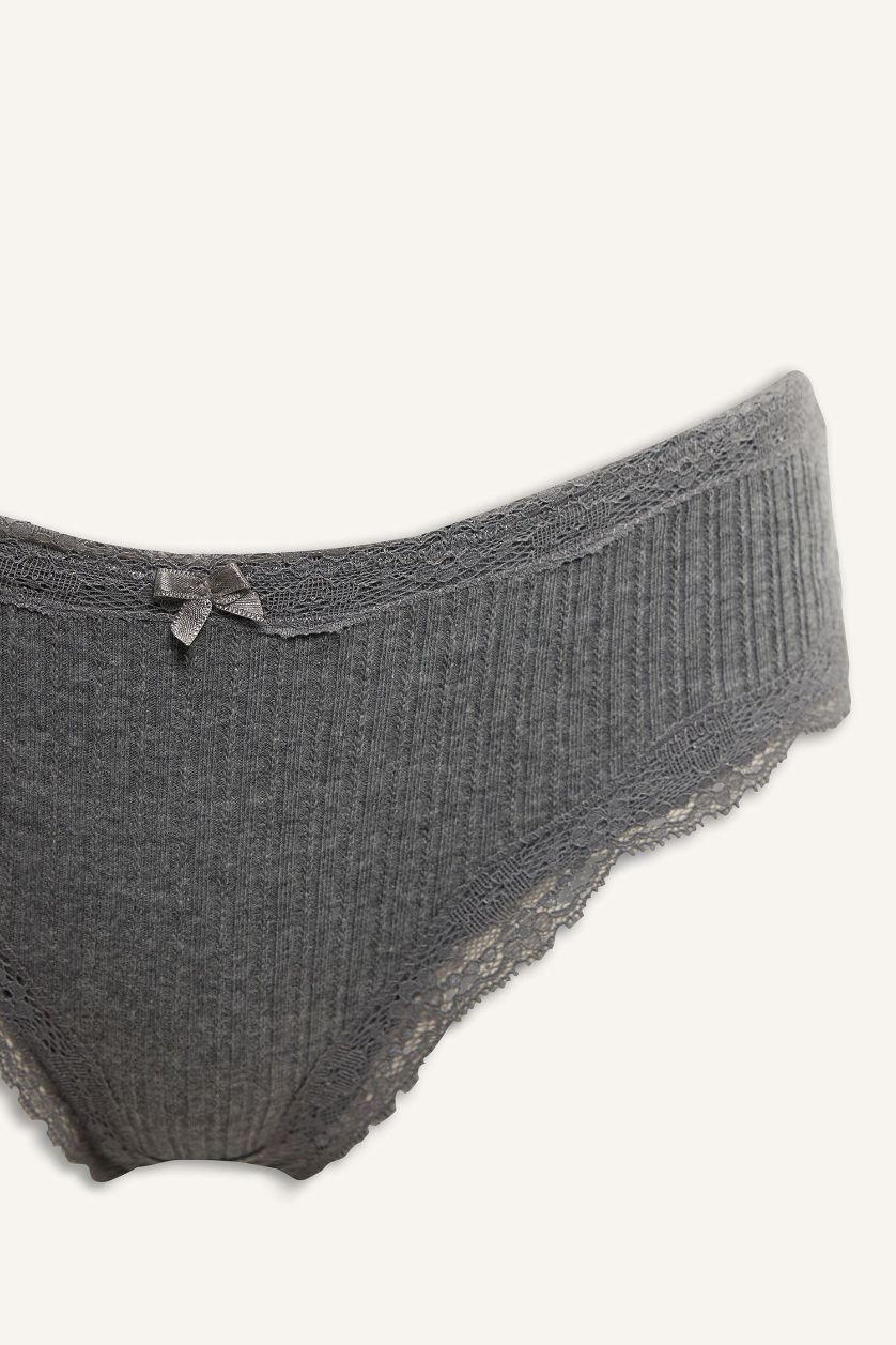 Kadın Gri Melanj Bağcıklı Dantel Detaylı Hipster Külot