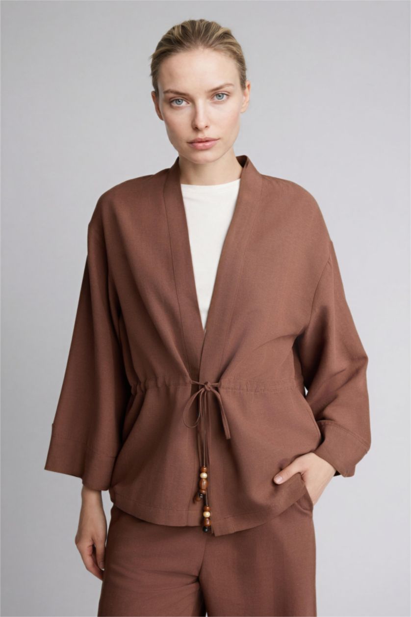 Kadın Kahve Relaxed Fit Keten Gömlek