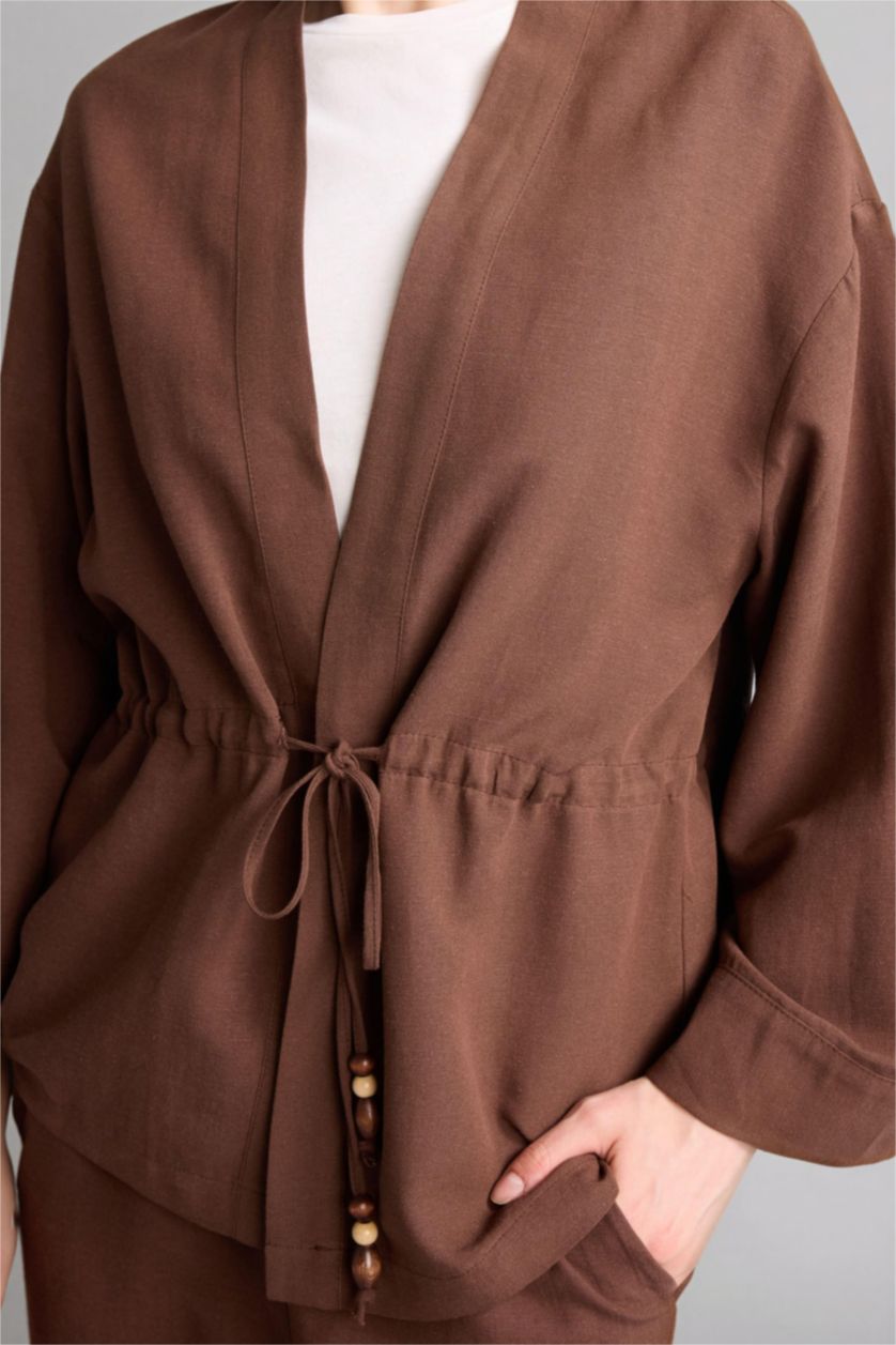 Kadın Kahve Relaxed Fit Keten Gömlek