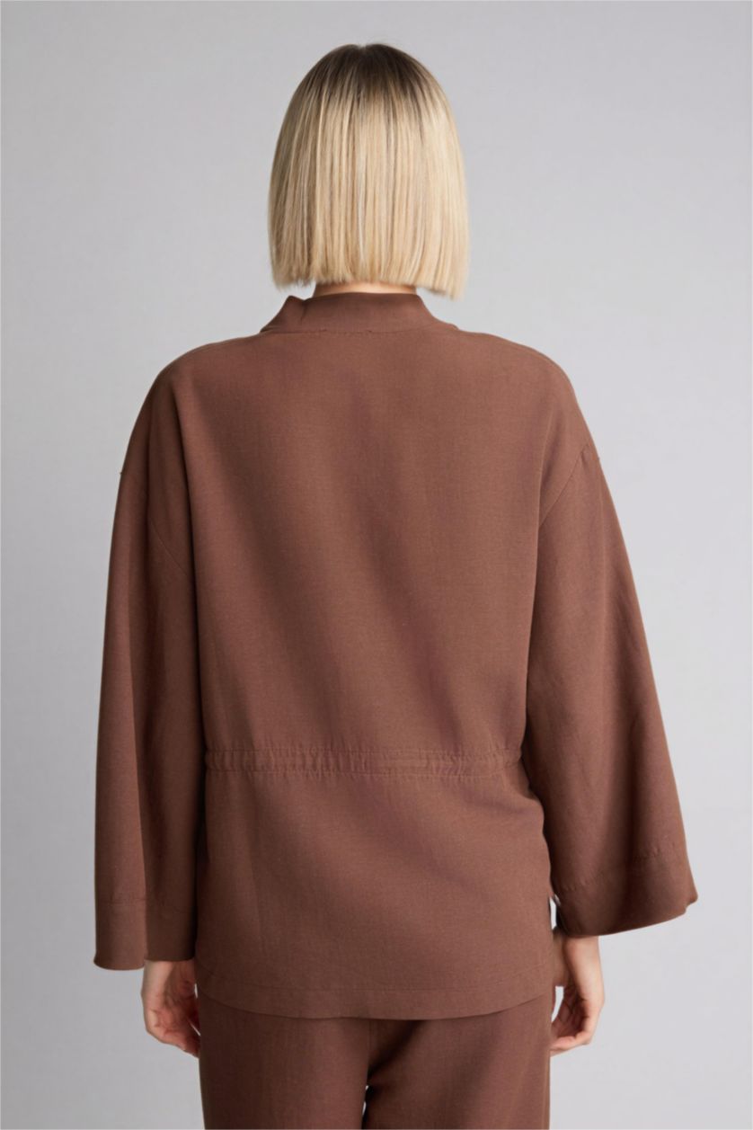 Kadın Kahve Relaxed Fit Keten Gömlek